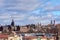 View of Prague city and Zizkov tower, under dramatic sky with clouds - Czech Republic