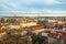 View of Prague over houses with red roofs. Amazing view from above at old historical quarter. Prague, Czech Republic. Prague is f