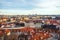 View of Prague over houses with red roofs. Amazing view from above at old historical quarter. Prague, Czech Republic. Prague is f