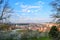 View of Prague from Pet?ín Hill. Blooming trees the foreground. Chzech Rep.