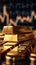 view Precious metal prosperity gold bar atop a flourishing stock market