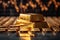 view Precious metal prosperity gold bar atop a flourishing stock market