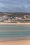 View of a professional sports practicing extreme sports Kiteboarding at the Obidos lagoon