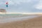 View of a professionals sports practicing extreme sports Kite-boarding at the Obidos lagoon