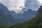 View of Prokletije mountains in Montenegro looked from the valley.