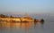 View of the promenade of Lake Garda, lit by the sun.