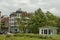 View of public garden with fragment from old houses in Vidin town