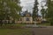 View of public garden with fragment from old houses in Vidin town