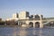 View of the Pushkinsky Andreevsky Bridge and the Moskva River. Moscow, Russia