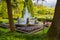 View of Putti Fountain in the botanical garden of Villa Taranto in Pallanza, Verbania, Italy.