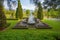 View of Putti Fountain in the botanical garden of Villa Taranto in Pallanza, Verbania, Italy.