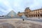 View Pyramid at courtyard of Paris Louvre Museum. Louvre Museum is one of the largest and most visited museums worldwide