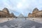 View Pyramid at courtyard of Paris Louvre Museum. Louvre Museum is one of the largest and most visited museums worldwide