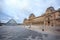 View Pyramid at courtyard of Paris Louvre Museum. Louvre Museum is one of the largest and most visited museums worldwide