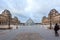 View Pyramid at courtyard of Paris Louvre Museum. Louvre Museum is one of the largest and most visited museums worldwide