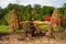 View from pyramid showing brick Sanctuaries, Bakong temple, Roluos Group, Siem Reap, Cambodia