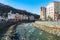 View of Quay Rosa Khutor. Museum of archeology. Hotels Park Inn and Golden Tulip