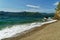 View into Queen Charlotte Sound from the beach at Karaka Point, New Zealand