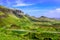 View of Quiraing mountains and the road, Scottish highlands