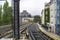 View from a rail station of the Berlin S-Bahn in the center of Berlin to the tracks in front of the station entrance