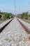 View of railroad rails with rails and catenary