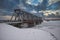 View of the railway bridge over the river in Syzran. Beautiful urban winter landscape