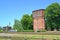 View of a railway water tower of Labiau and station post. Polessk, Kaliningrad region