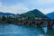 View in the Rainy Day to the historic Mehmed PaÅ¡a SokoloviÄ‡ Bridge Bridge in ViÅ¡egrad, over the Drina River