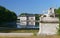 View of Rambouillet castle , XIV century, in picturesque Public Park in town of Rambouillet , 50 km southwest of Paris. France