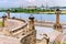 View from Rampart of Brave and promenade on Old Town quay in Szczecin docklands