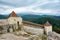 View of the ramparts and towers of the medieval fortress of Rasnov, Romania. City landscape