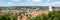 View of Ravensburg city from above with Mehlsack Turm tower and old town panorama in Germany