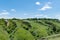 View ravine covered with greenery. Landscape valley with geological faults.