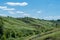 View ravine covered with greenery. Landscape valley with geological faults.