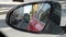 View of the rear view mirror in a city car