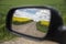 View from the rearview mirror of a pilgrim on the Camino de Santiago