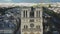 View of the reconstruction of Notre Dame Cathedral. View of the cathedral after the fire. Bird`s eye view. Aerial video filming.