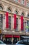 View of red banners on the University of the Arts building on Broad Street in Philadelphia