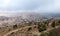 View of the Red Mountains of Petra and settlements located near Petra in Jordan