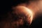 view of red planet with its dust storms visible in the atmosphere