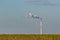 View of a red and white chimney on horizon