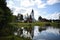 The view of reflection of the church in the lake.