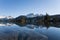 View of reflection of mountain landscape in garibaldi lake