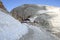 View of refuge, `Rifugio Forcella Pordoi` on Sass Pordoi trail, Dolomites, Italy