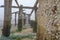 view of remains of wooden bridge destroyed only with stakes