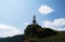 View of the reservoir of Zaramag. Mountains in the North Caucasus. The Monument Zurab Maskaevu