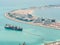 View on residential buildings on Palm Jumeirah island. The Palm Jumeirah is an artificial archipelago in Dubai emirate.