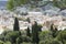 View of resort Greek architecture Rethymno city-port, built by Venetians, from height of Fortezza Castle - fortress on hill Paleok