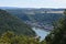 view into a Rhine valley curve with small town Oberwesel