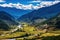 View of the rice terraces of Sichuan Province, China, Panorama top view of Paro valley landscape, Bhutan, AI Generated